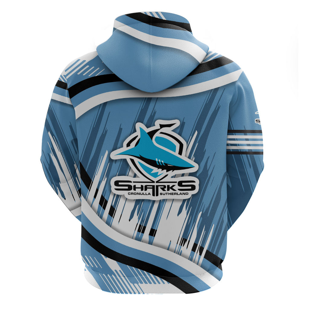 Cronulla Sharks Rugby Mascot Zip Hoodie Fierce Athlete Graphic in Sports Style
