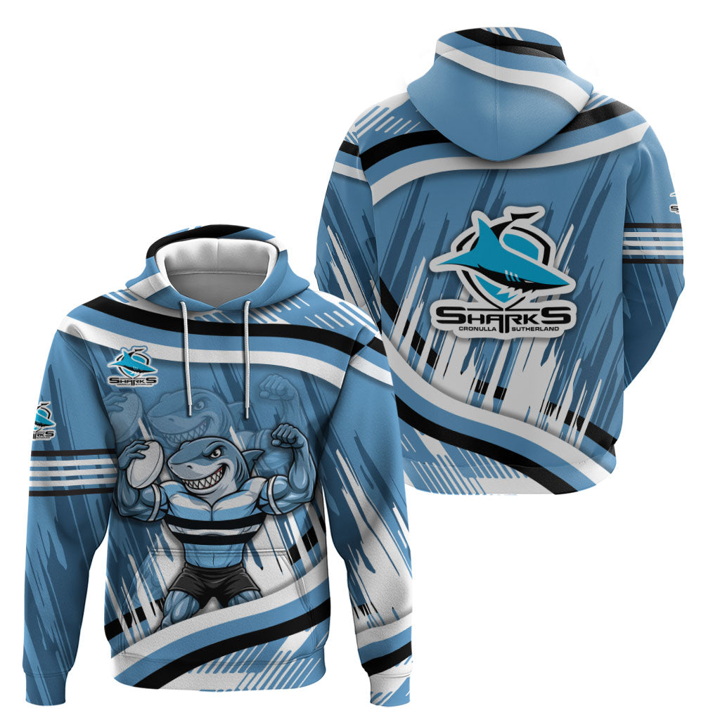 Cronulla Sharks Rugby Mascot Zip Hoodie Fierce Athlete Graphic in Sports Style