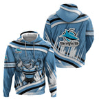 Cronulla Sharks Rugby Mascot Zip Hoodie Fierce Athlete Graphic in Sports Style