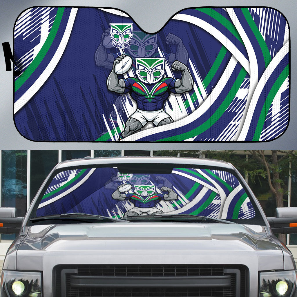 New Zealand Warriors Rugby Mascot Auto Sun Shade Fierce Athlete Graphic in Sports Style