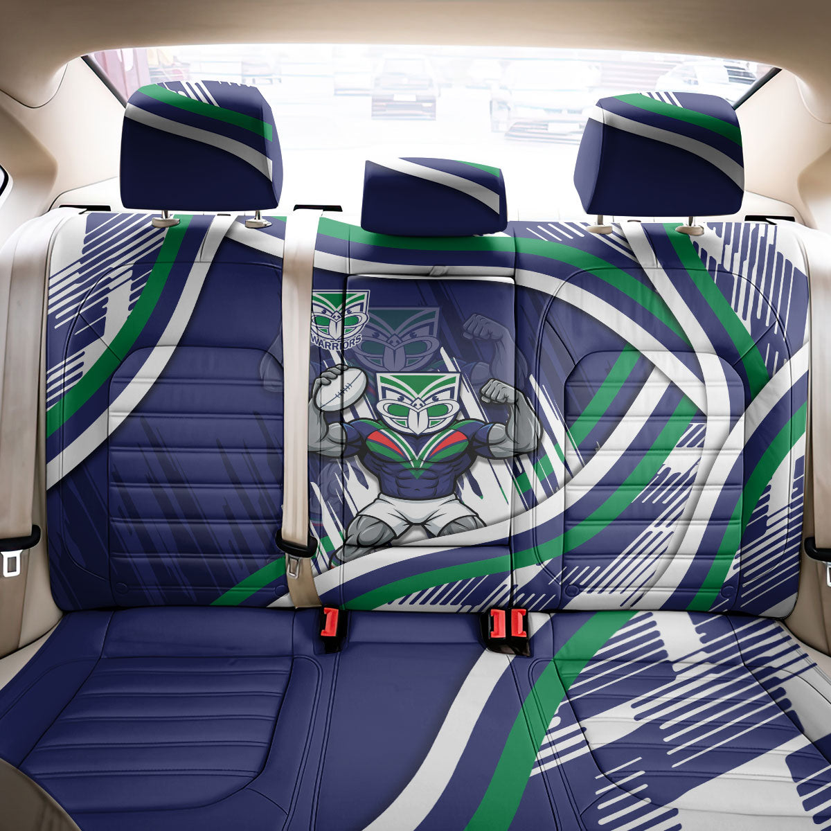 New Zealand Warriors Rugby Mascot Back Car Seat Cover Fierce Athlete Graphic in Sports Style