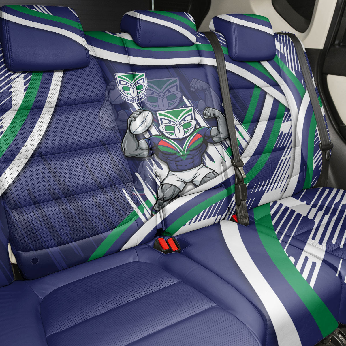 New Zealand Warriors Rugby Mascot Back Car Seat Cover Fierce Athlete Graphic in Sports Style