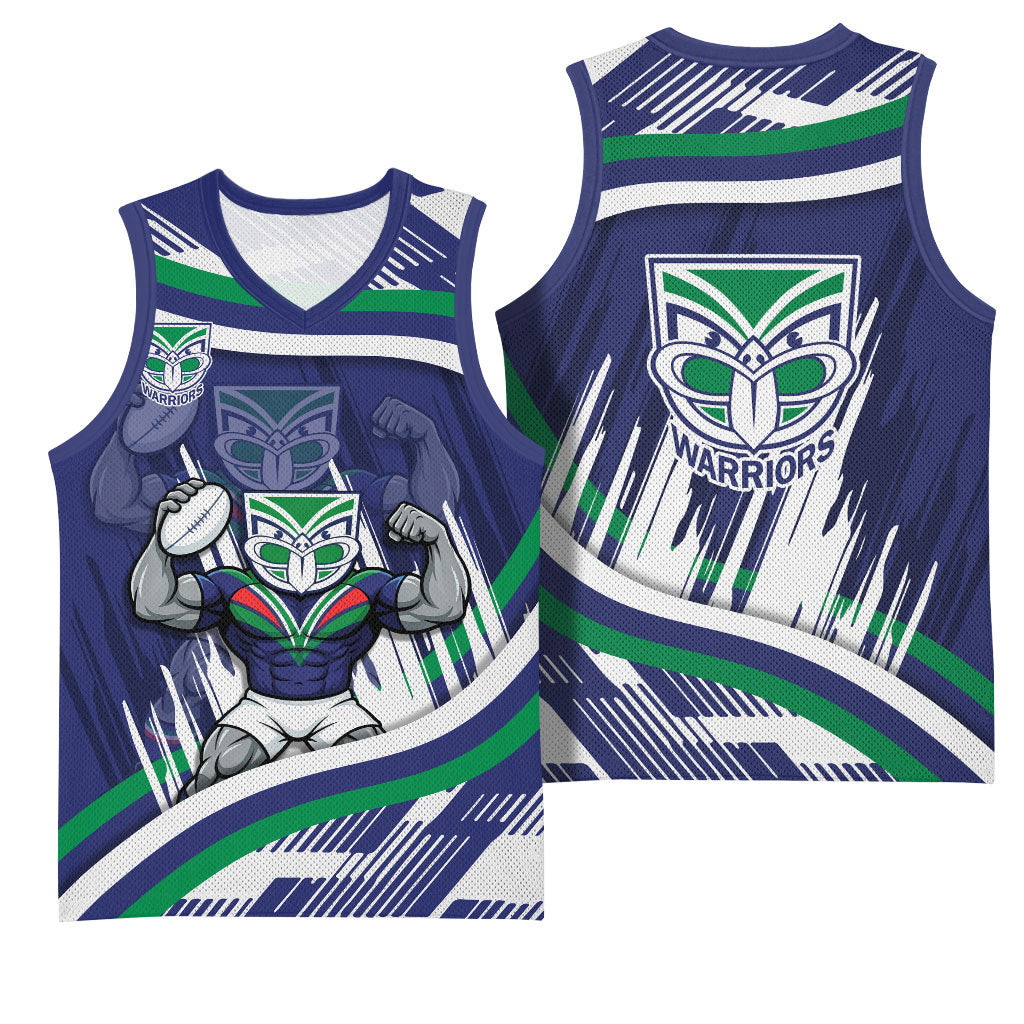 New Zealand Warriors Rugby Mascot Basketball Jersey Fierce Athlete Graphic in Sports Style