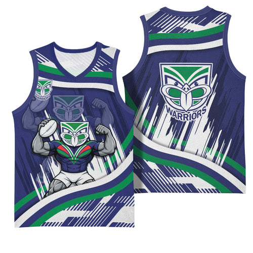 New Zealand Warriors Rugby Mascot Basketball Jersey Fierce Athlete Graphic in Sports Style