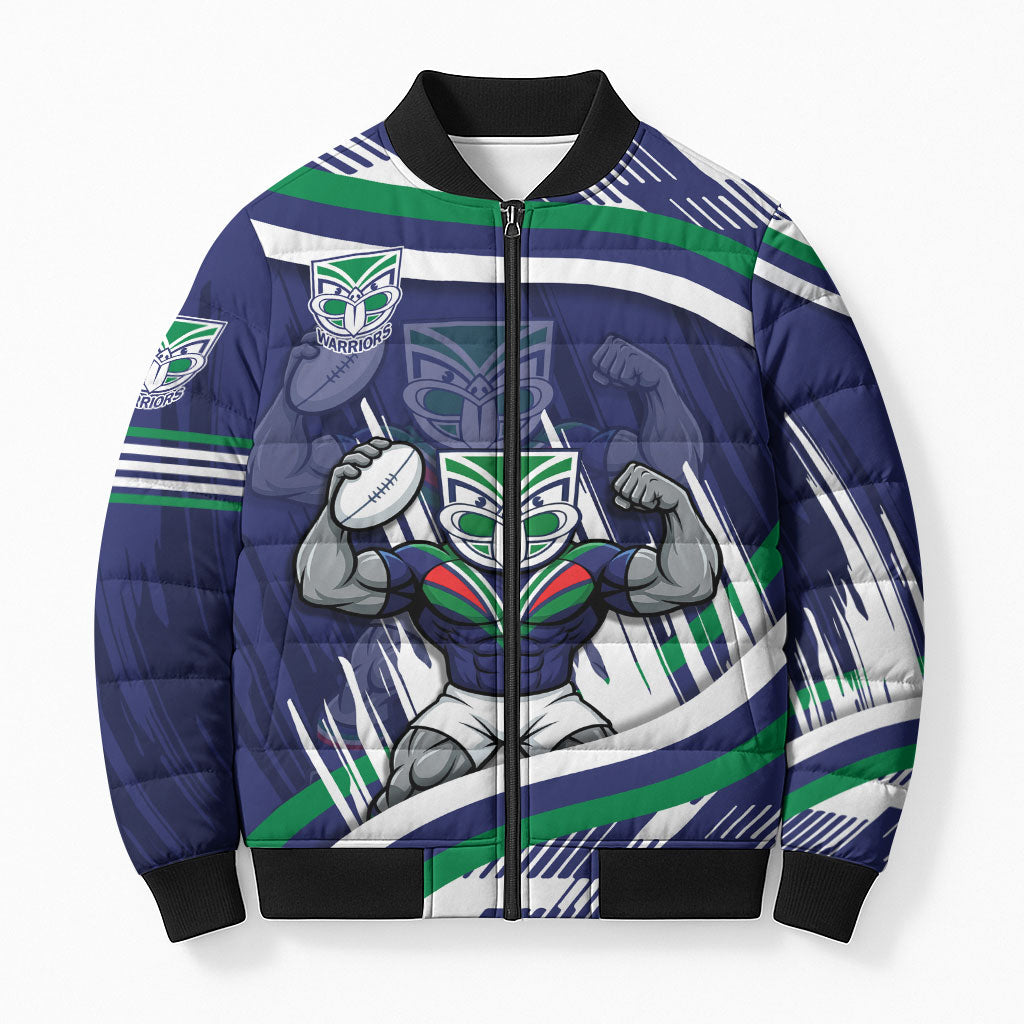 New Zealand Warriors Rugby Mascot Bomber Puffer Jacket Fierce Athlete Graphic in Sports Style