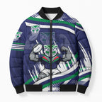 New Zealand Warriors Rugby Mascot Bomber Puffer Jacket Fierce Athlete Graphic in Sports Style