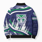 New Zealand Warriors Rugby Mascot Bomber Puffer Jacket Fierce Athlete Graphic in Sports Style
