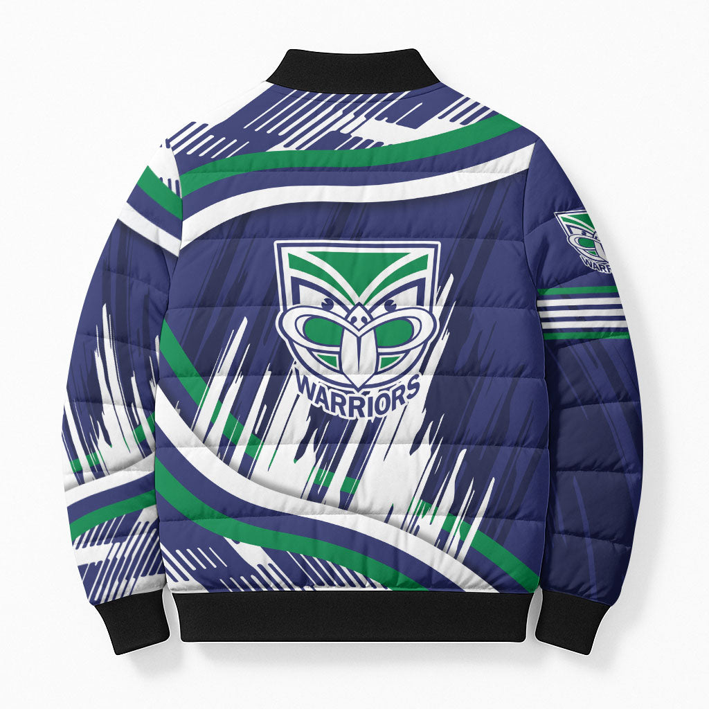 New Zealand Warriors Rugby Mascot Bomber Puffer Jacket Fierce Athlete Graphic in Sports Style