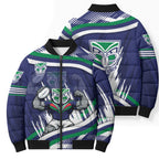 New Zealand Warriors Rugby Mascot Bomber Puffer Jacket Fierce Athlete Graphic in Sports Style