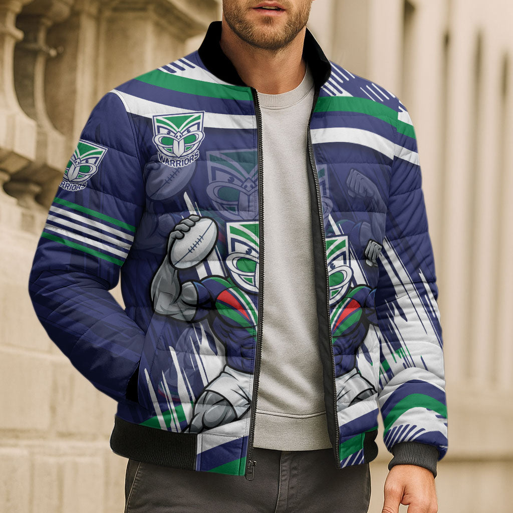 New Zealand Warriors Rugby Mascot Bomber Puffer Jacket Fierce Athlete Graphic in Sports Style