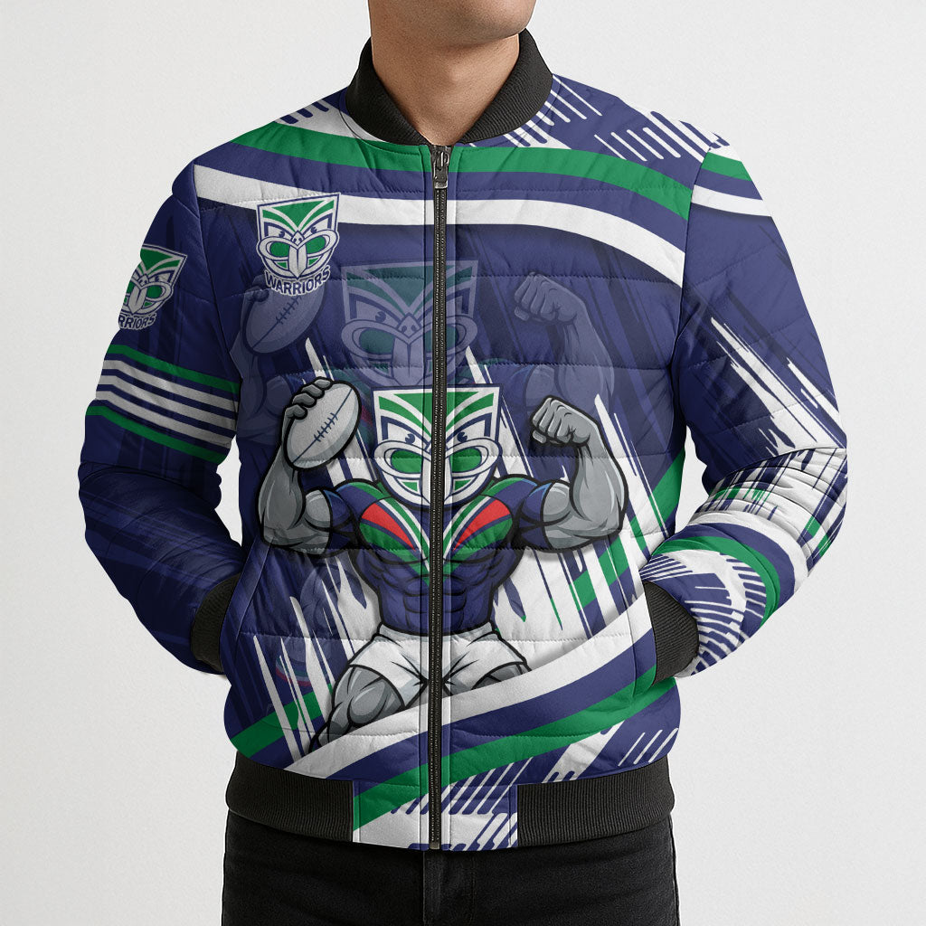 New Zealand Warriors Rugby Mascot Bomber Puffer Jacket Fierce Athlete Graphic in Sports Style