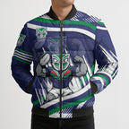 New Zealand Warriors Rugby Mascot Bomber Puffer Jacket Fierce Athlete Graphic in Sports Style