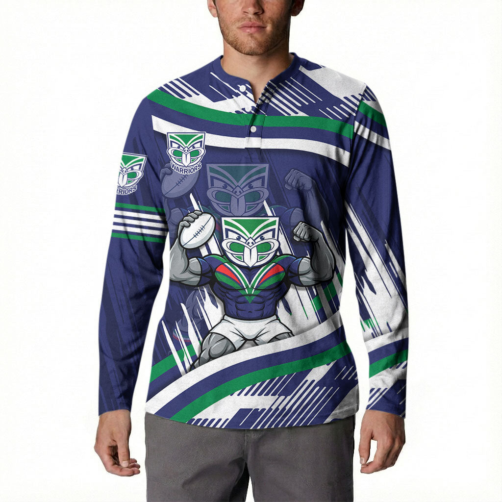 New Zealand Warriors Rugby Mascot Button Sweatshirt Fierce Athlete Graphic in Sports Style