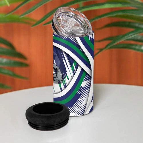 New Zealand Warriors Rugby Mascot 4 in 1 Can Cooler Tumbler Fierce Athlete Graphic in Sports Style
