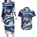 New Zealand Warriors Rugby Mascot Couples Matching Long Sleeve Bodycon Dress and Hawaiian Shirt Fierce Athlete Graphic in Sports Style