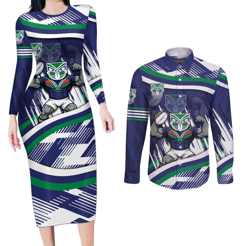 New Zealand Warriors Rugby Mascot Couples Matching Long Sleeve Bodycon Dress and Long Sleeve Button Shirt Fierce Athlete Graphic in Sports Style