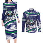 New Zealand Warriors Rugby Mascot Couples Matching Long Sleeve Bodycon Dress and Long Sleeve Button Shirt Fierce Athlete Graphic in Sports Style