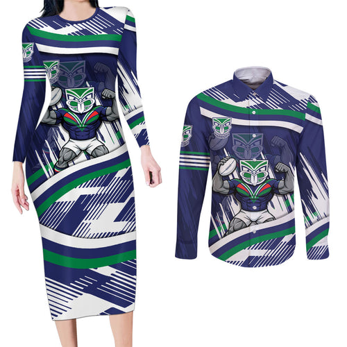 New Zealand Warriors Rugby Mascot Couples Matching Long Sleeve Bodycon Dress and Long Sleeve Button Shirt Fierce Athlete Graphic in Sports Style