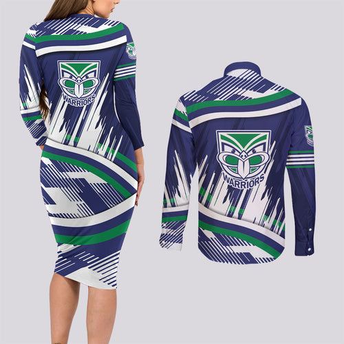 New Zealand Warriors Rugby Mascot Couples Matching Long Sleeve Bodycon Dress and Long Sleeve Button Shirt Fierce Athlete Graphic in Sports Style