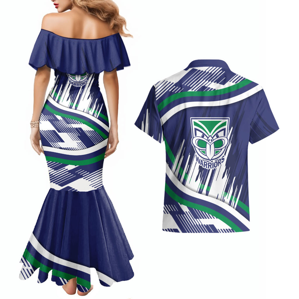 New Zealand Warriors Rugby Mascot Couples Matching Mermaid Dress and Hawaiian Shirt Fierce Athlete Graphic in Sports Style