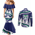 New Zealand Warriors Rugby Mascot Couples Matching Mermaid Dress and Long Sleeve Button Shirt Fierce Athlete Graphic in Sports Style