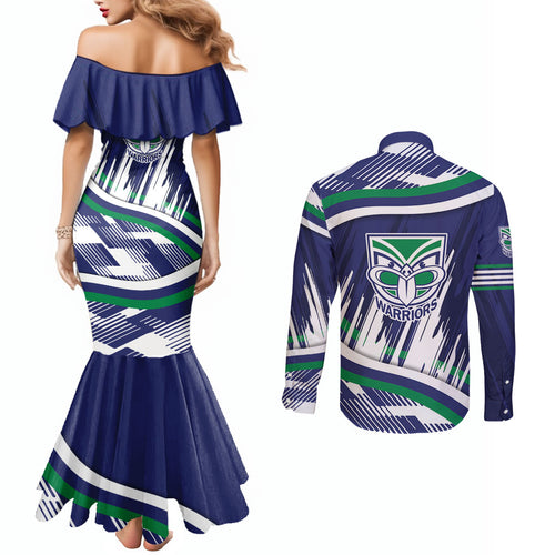 New Zealand Warriors Rugby Mascot Couples Matching Mermaid Dress and Long Sleeve Button Shirt Fierce Athlete Graphic in Sports Style