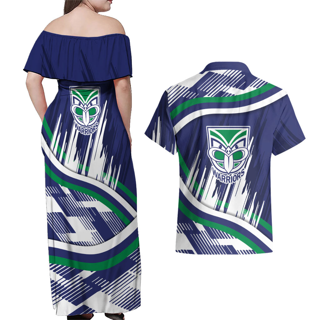 New Zealand Warriors Rugby Mascot Couples Matching Off Shoulder Maxi Dress and Hawaiian Shirt Fierce Athlete Graphic in Sports Style