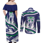 New Zealand Warriors Rugby Mascot Couples Matching Off Shoulder Maxi Dress and Long Sleeve Button Shirt Fierce Athlete Graphic in Sports Style