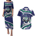 New Zealand Warriors Rugby Mascot Couples Matching Puletasi and Hawaiian Shirt Fierce Athlete Graphic in Sports Style