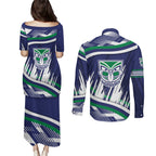 New Zealand Warriors Rugby Mascot Couples Matching Puletasi and Long Sleeve Button Shirt Fierce Athlete Graphic in Sports Style