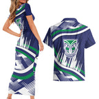 New Zealand Warriors Rugby Mascot Couples Matching Short Sleeve Bodycon Dress and Hawaiian Shirt Fierce Athlete Graphic in Sports Style
