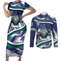 New Zealand Warriors Rugby Mascot Couples Matching Short Sleeve Bodycon Dress and Long Sleeve Button Shirt Fierce Athlete Graphic in Sports Style