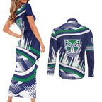 New Zealand Warriors Rugby Mascot Couples Matching Short Sleeve Bodycon Dress and Long Sleeve Button Shirt Fierce Athlete Graphic in Sports Style