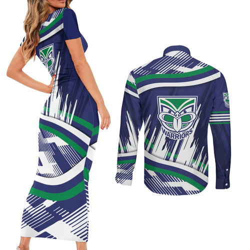 New Zealand Warriors Rugby Mascot Couples Matching Short Sleeve Bodycon Dress and Long Sleeve Button Shirt Fierce Athlete Graphic in Sports Style