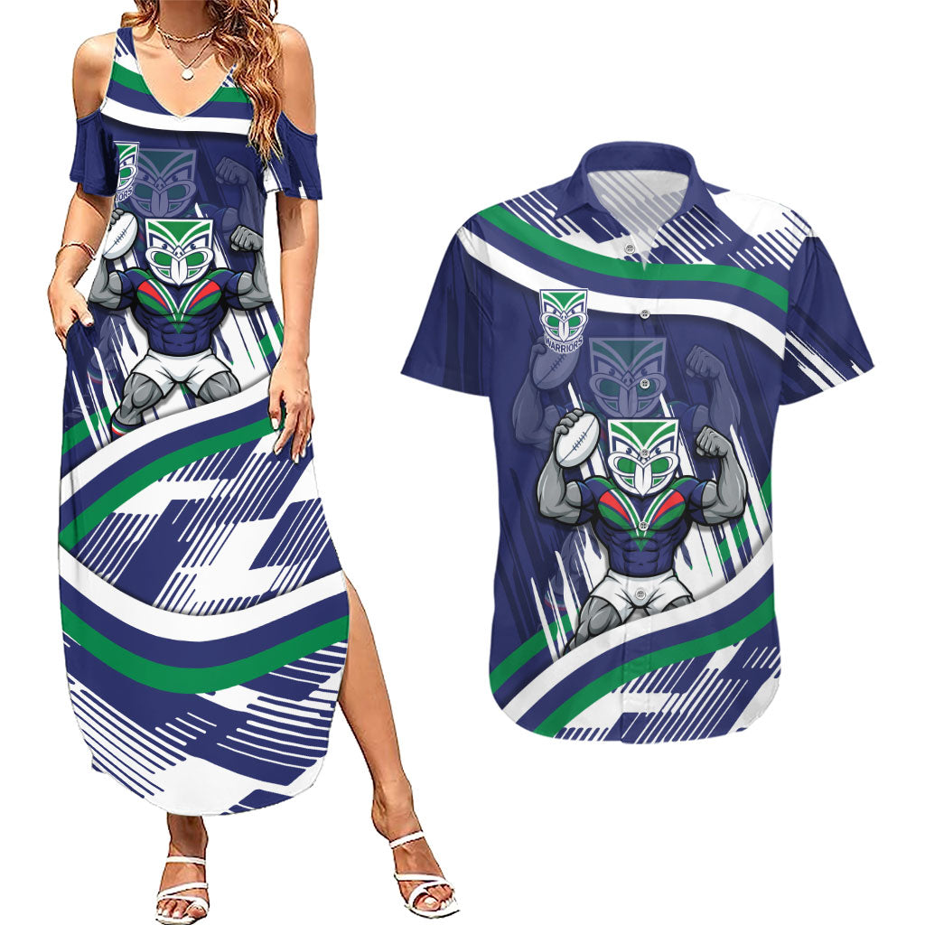 New Zealand Warriors Rugby Mascot Couples Matching Summer Maxi Dress and Hawaiian Shirt Fierce Athlete Graphic in Sports Style