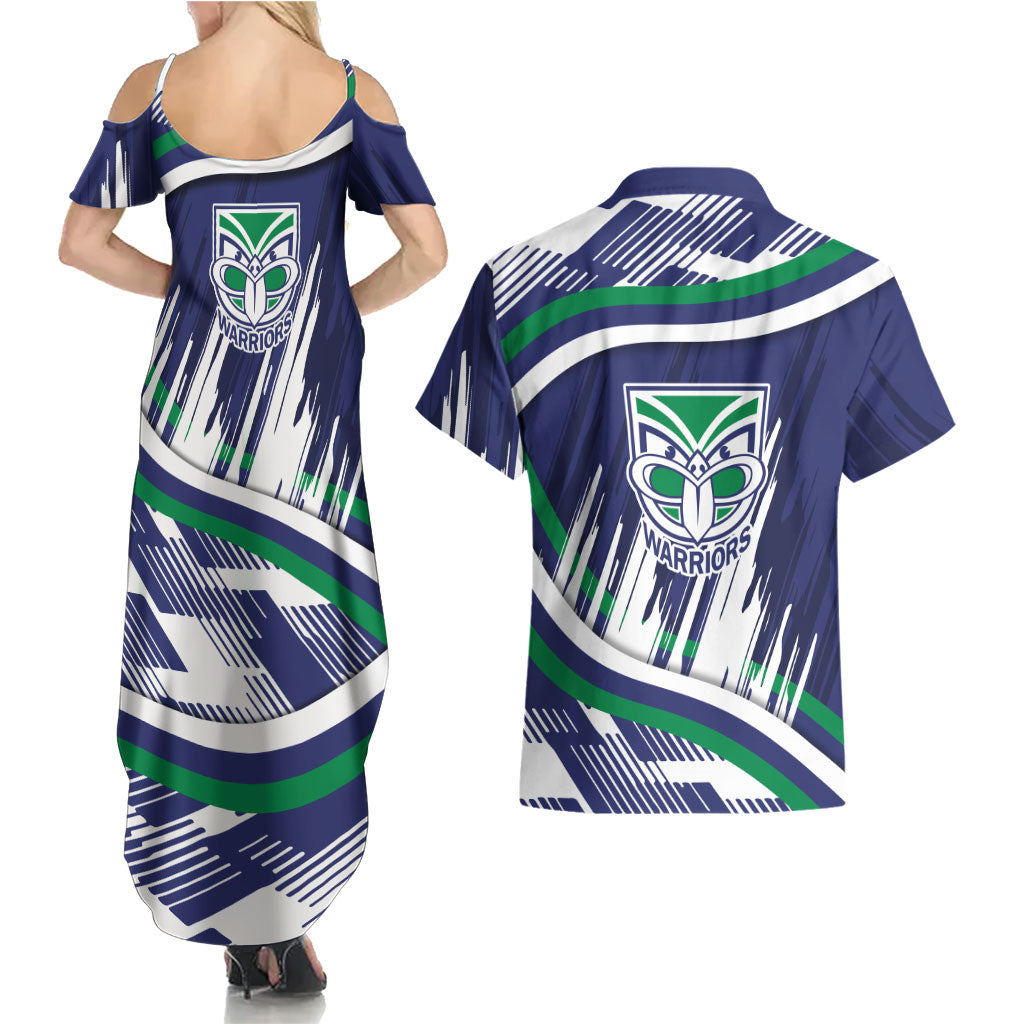 New Zealand Warriors Rugby Mascot Couples Matching Summer Maxi Dress and Hawaiian Shirt Fierce Athlete Graphic in Sports Style
