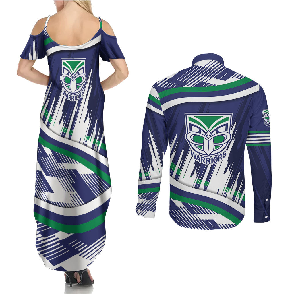New Zealand Warriors Rugby Mascot Couples Matching Summer Maxi Dress and Long Sleeve Button Shirt Fierce Athlete Graphic in Sports Style