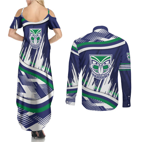New Zealand Warriors Rugby Mascot Couples Matching Summer Maxi Dress and Long Sleeve Button Shirt Fierce Athlete Graphic in Sports Style