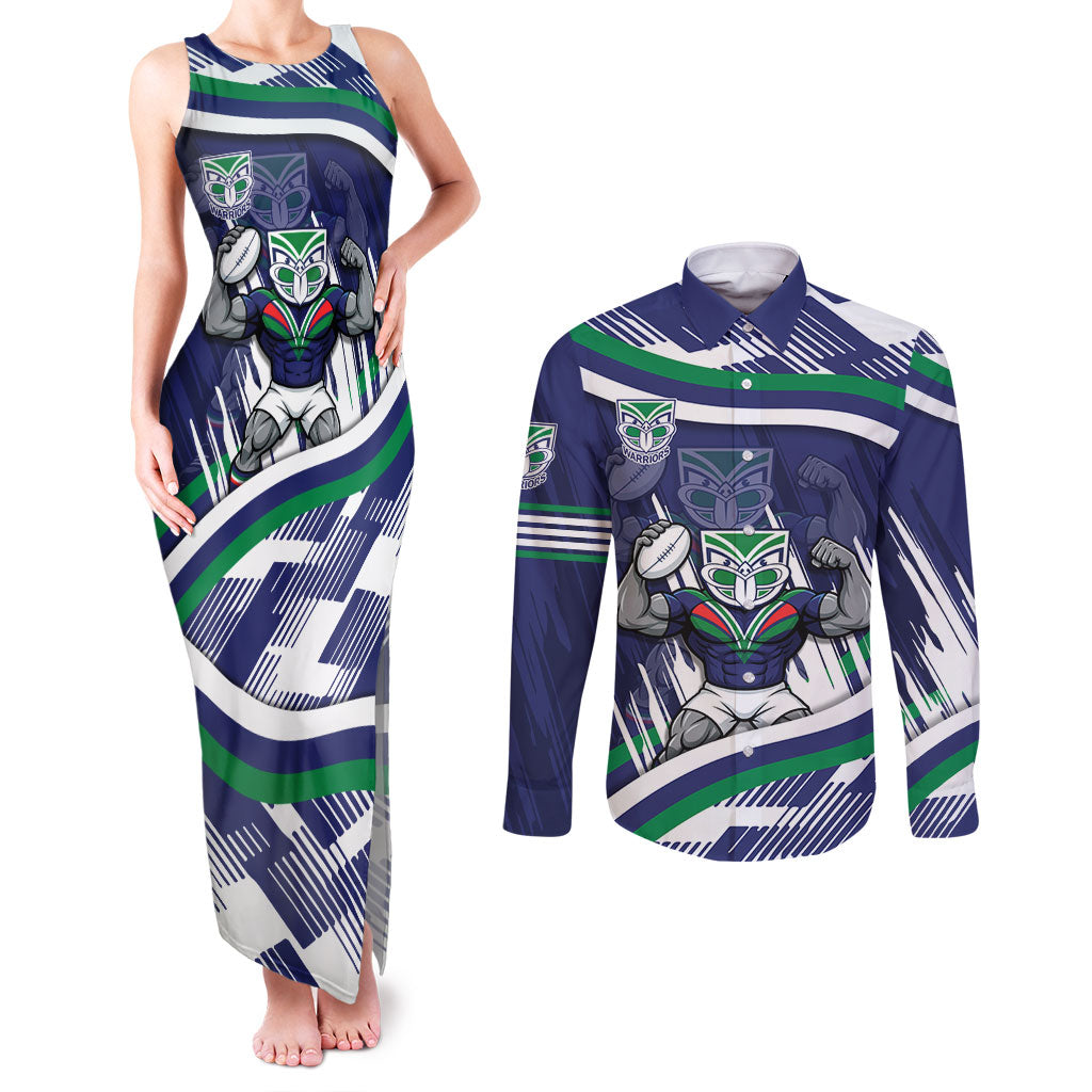 New Zealand Warriors Rugby Mascot Couples Matching Tank Maxi Dress and Long Sleeve Button Shirt Fierce Athlete Graphic in Sports Style