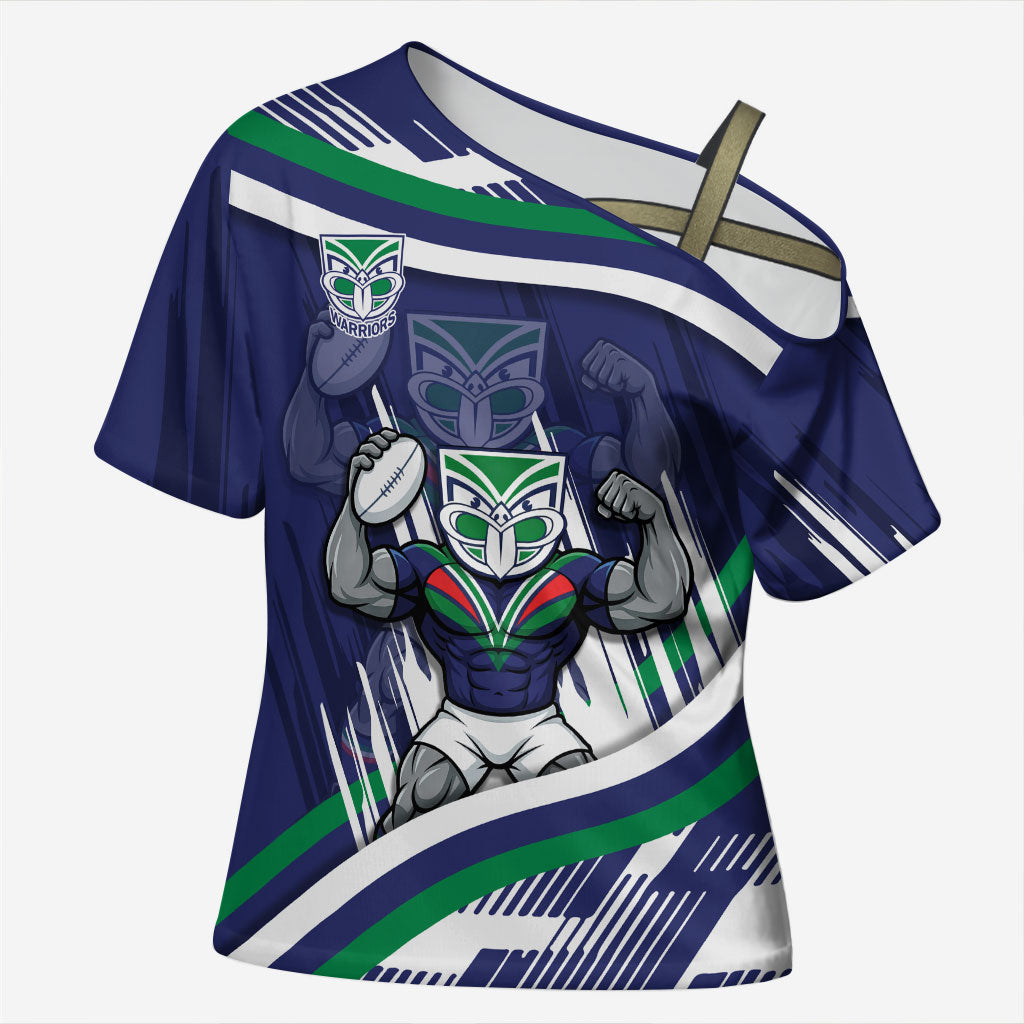 New Zealand Warriors Rugby Mascot Cross Shoulder Shirt Fierce Athlete Graphic in Sports Style