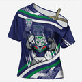 New Zealand Warriors Rugby Mascot Cross Shoulder Shirt Fierce Athlete Graphic in Sports Style