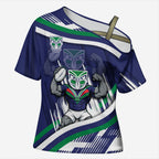 New Zealand Warriors Rugby Mascot Cross Shoulder Shirt Fierce Athlete Graphic in Sports Style