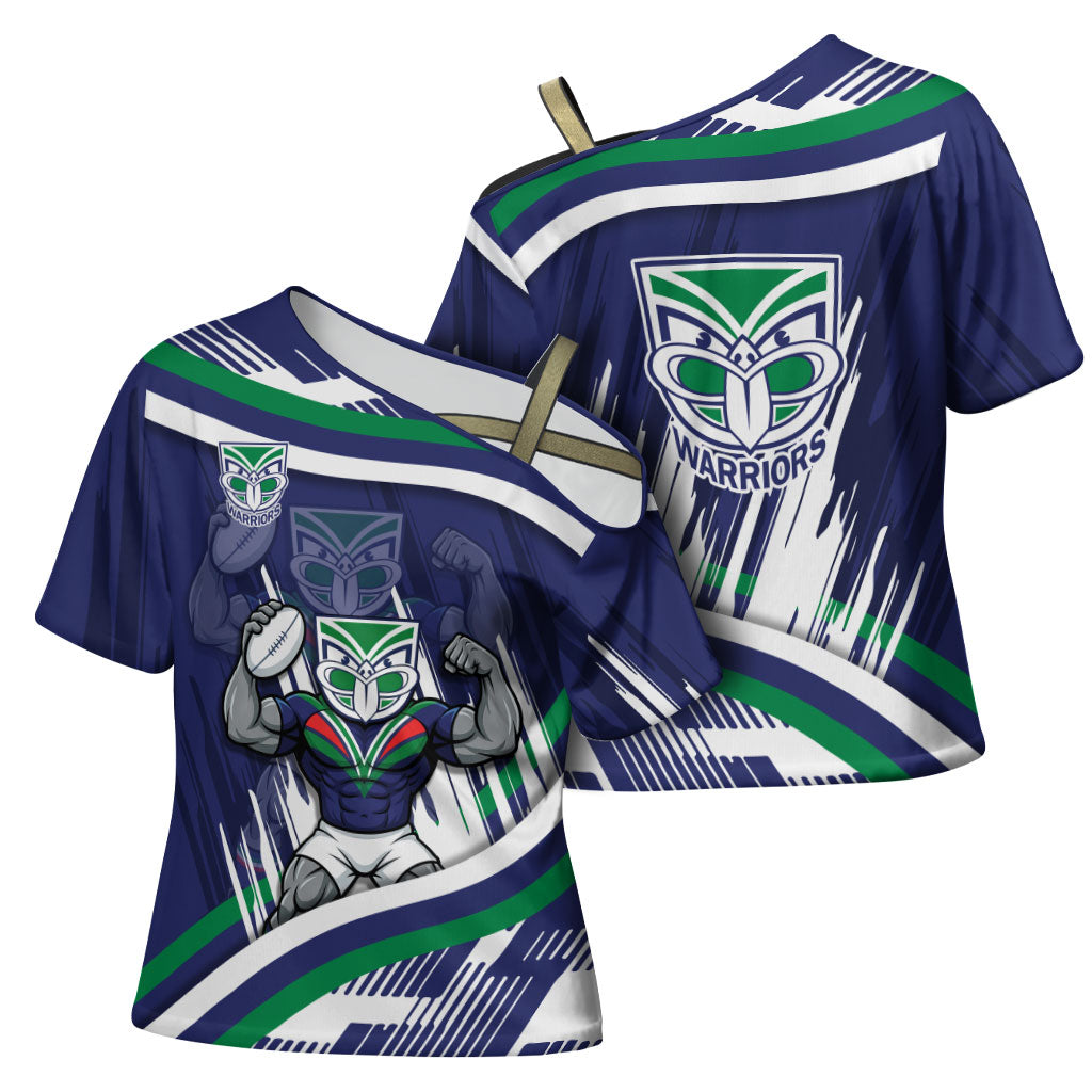 New Zealand Warriors Rugby Mascot Cross Shoulder Shirt Fierce Athlete Graphic in Sports Style