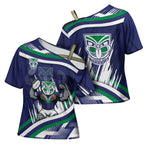 New Zealand Warriors Rugby Mascot Cross Shoulder Shirt Fierce Athlete Graphic in Sports Style