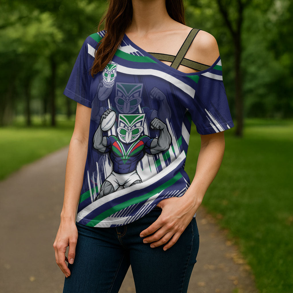 New Zealand Warriors Rugby Mascot Cross Shoulder Shirt Fierce Athlete Graphic in Sports Style