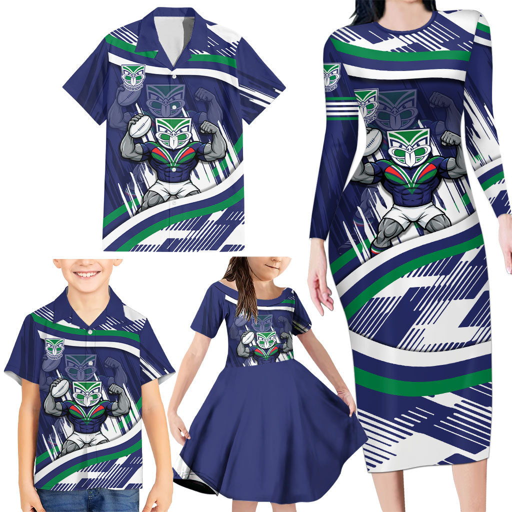 New Zealand Warriors Rugby Mascot Family Matching Long Sleeve Bodycon Dress and Hawaiian Shirt Fierce Athlete Graphic in Sports Style