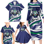 New Zealand Warriors Rugby Mascot Family Matching Long Sleeve Bodycon Dress and Hawaiian Shirt Fierce Athlete Graphic in Sports Style