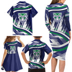 New Zealand Warriors Rugby Mascot Family Matching Long Sleeve Bodycon Dress and Hawaiian Shirt Fierce Athlete Graphic in Sports Style