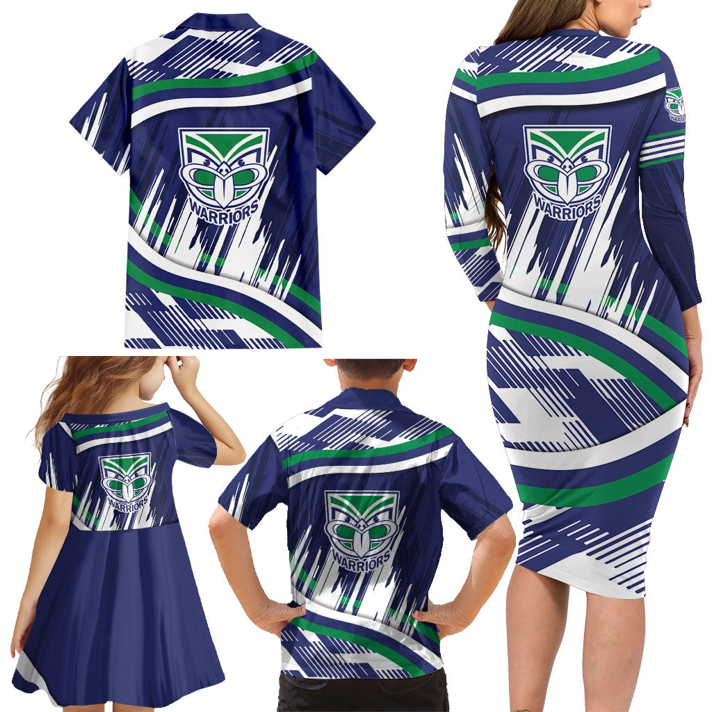 New Zealand Warriors Rugby Mascot Family Matching Long Sleeve Bodycon Dress and Hawaiian Shirt Fierce Athlete Graphic in Sports Style