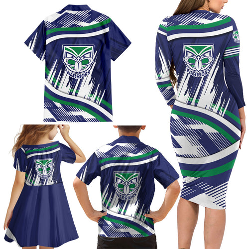 New Zealand Warriors Rugby Mascot Family Matching Long Sleeve Bodycon Dress and Hawaiian Shirt Fierce Athlete Graphic in Sports Style